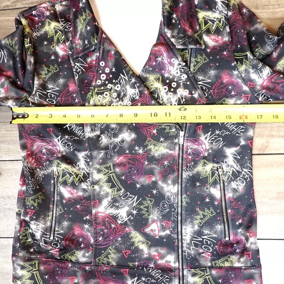 Disney Girls Moto Jacket D Signed Zip Knights of Neon Multicolor Size L 14-16 - Picture 7 of 12